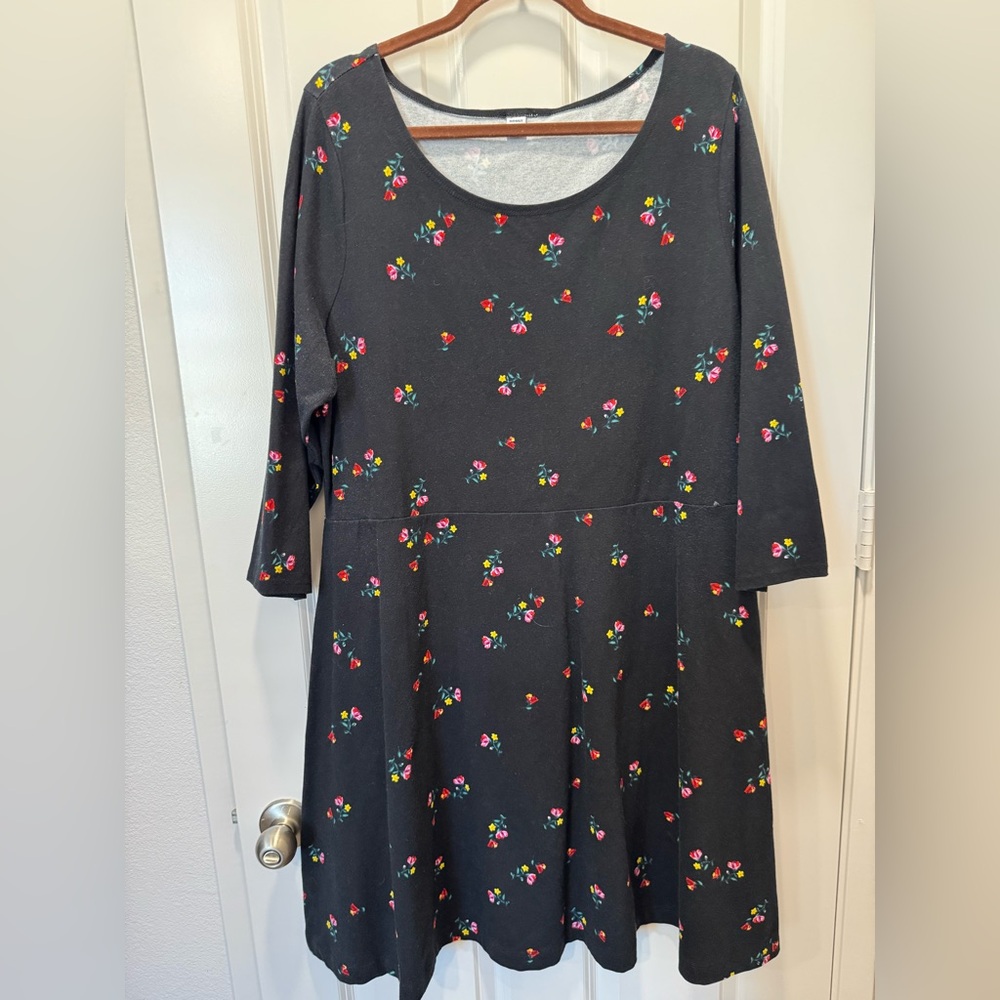Floral Black Skater Dress